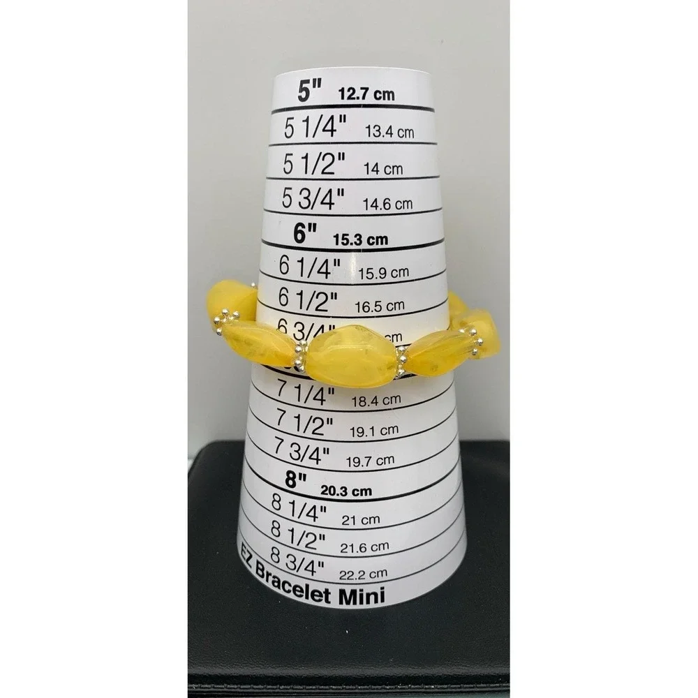 Pretty Yellow And Silver Tone Acrylic Swirl Stretch Bracelet